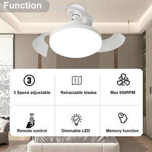 TCL E27 LED Quạt Trần Ánh Sáng 85-265V Cơ Sở Hiện Đại Có Thể Thu Vào Vô Hình 3 Lưỡi Nhỏ Điều Khiển Từ Xa Cho Phòng Ngủ Nhà DC Động Cơ - Product Image 2