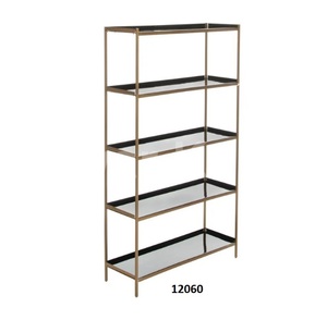 Bibliothèque ouverte à 5 niveaux en bois de manguier gris et métal pour salon, bibliothèque et salle d'étude - Product Image 2