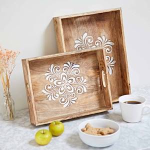 Bandeja de servicio hecha a mano de madera de tamaño personalizado de lujo, patrón sólido, cuerpo fuerte, apto para lavavajillas, decoración de Mesa para el hogar, comida - Product Image 5