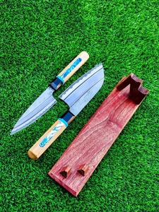 Vente en gros personnalisé de haute qualité OEM ODM ensemble de couteaux de chef en acier au carbone fait à la main magnifiquement conçu manche en bois avec étui en cuir - Product Image 4