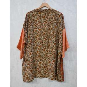 Robe Kimono Courte en Soie Patchwork Grande Taille Respirante Décontractée Longueur Genou Imprimé Floral Bohème Indien Fait Main Col en V - Product Image 4