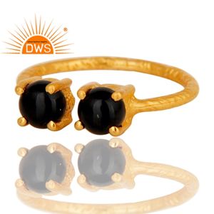 แหวนพลอยโอนิกซ์สีดำธรรมชาติชุบทอง18K ดีไซน์ทำด้วยมือแหวนปรับได้เครื่องประดับชั้นดีสำหรับผู้หญิงของขวัญสำหรับผู้หญิง - Product Image 2