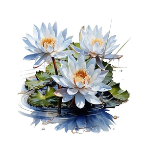 Autocollants de transfert thermique DTF personnalisés à pression rapide pour usines de vêtements – Impression artistique personnalisée de fleurs de lys blancs et feuilles vertes - Product Image 1