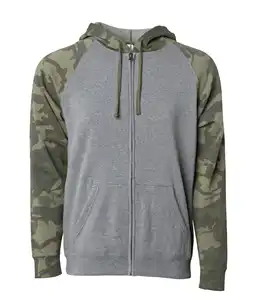 Bağımsız ticaret Co Unisex özel Blend Raglan kapüşonlu Sweatshirt yetişkin camo kollu gençlik hoodie fermuar Hoodies