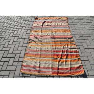 Alfombra de lana turca Vintage Beige naranja 3,7X6,9 pies Boho área grande rectángulo patrón de pasillo para habitación cabecera con respaldo de látex - Product Image 1
