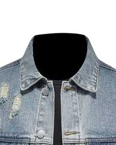 <b>Light</b> Blue Distressed Denim <b>Jacket</b> for <b>man</b> With Button Closure Stylish Casual Outerwear Fashion Slim Fit Trendy - Product Image 4