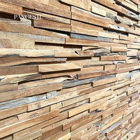 Panneau mural texturé 3D en teck recyclé naturel et moderne, géométrique, artisanal, insonorisant, décoratif pour appartement et hôtel