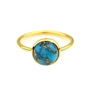 Bague éternelle en argent vermeil plaqué or 925, avec turquoise cuivre bleu Mohave, magnifique cabochon de 10 mm, serti à la main, pour les occasions spéciales - Product Image 4