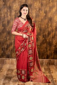 La mejor calidad Saree Love Moda Última colección Pashmina suave Saree Bandhani Ajarkh Impresiones Funcionan a un precio barato para la venta - Product Image 6