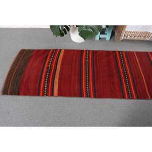 Turkish <b>Runner</b> Rug, 2.9x11.7 ft Vintage Rug, <b>Red</b> Kilim Wool Rug - Product Image 5