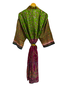 Robe portefeuille indienne tunique sari robe robe de mariée robe de maternité robe cadeau robe de plage fête porter indien imprimé soie sari kimono, - Product Image 3