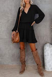 Nouveau Design ballon manches longues col en v haut à volants pour femmes, robe élégante faite à la main - Product Image 5