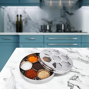 กล่องเครื่องเทศ Masala สำหรับห้องครัวพร้อมฝาปิดแบบดูผ่านสแตนเลสสำหรับเก็บของในห้องครัวภาชนะบรรจุเครื่องเทศอินเดียด้วยมือ - Product Image 4