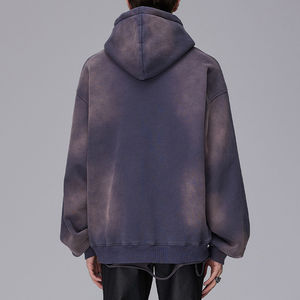 Sweat à capuche vintage délavé personnalisé pour homme, en coton peigné, imprimé français, coupe oversize, streetwear vierge, effet délavé à l'acide - Product Image 3