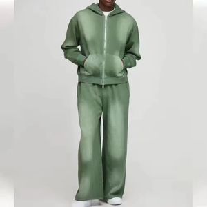 ชุดเซ็ตสเวตเตอร์ผู้ชายสไตล์สตรีทแวร์พิมพ์ลายวินเทจ ล้างสีแบบแอซิด ผ้าฟลีซเนื้อหนัก ระบายอากาศได้ดี ผ้าฝ้ายหนา ซิปหน้า แบบสองชิ้น สำหรับฤดูใบไม้ร่วงและฤดูหนาว - Product Image 6