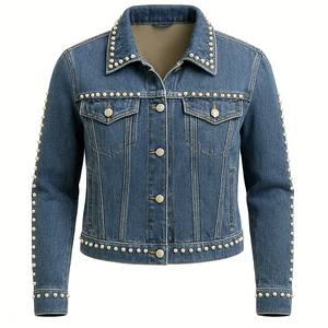 Chaqueta Vaquera Gótica Informal para Mujer, Estampado 3D, Pedrería, Leopardo, Estrellas, Lavada, Vintage, con Botones, Diamantes y Bolsillos - Product Image 4