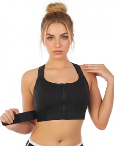 Women High for Sports <b>Bra</b> Front Zipper Adjustable <b>Straps</b> Push-Up Gym Yoga Running Workout Fitness Activewear OEM Quick - Product Image 1
