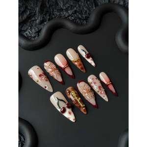 Crimson Sakura at Sunset Press on Nail Art - Product Image 1