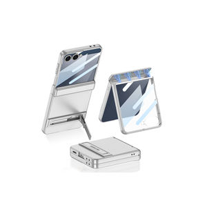 Étui de protection de luxe en silicone argenté Zore Kpta avec support pour Samsung Galaxy Z Flip 7 Plus, finition électroplaquée pour la caméra - Product Image 1