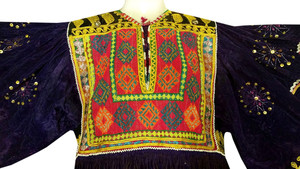 Haute qualité afghan Kuchi ethnique parole longueur robes bleu à la mode broderie dentelle paillettes diamant décorations naturel - Product Image 2