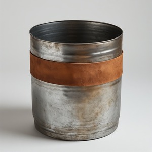 Maceta de cuero galvanizado hecha a mano con acabado de pátina rústica, detalles artesanales diseñados para vegetación interior elegante - Product Image 2