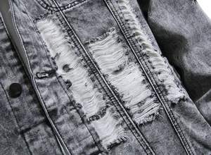 High Quality Customized Logo Distressed Zip Up <b>Jacket</b> Distress Jean <b>denim</b> <b>jacket</b> <b>denim</b> <b>jacket</b> for men - Product Image 6