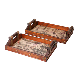 Ustensiles de cuisine Vaisselle Restaurants Plateaux de service Rectangulaire en bois naturel Plateaux de service 2 Set avec poignée pour table Barware - Product Image 1