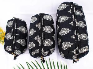 Juego de 3 neceseres acolchados, bolsa de maquillaje con estampado de bloques, bolsa de cosméticos-Envío gratis - Product Image 3