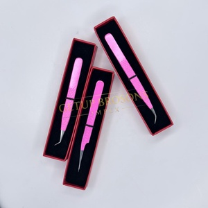 Pince à épiler professionnelle pour extensions de cils Getup Brosons Impex en acier inoxydable, isolation à 45 degrés, revêtement poudré rose - Product Image 6