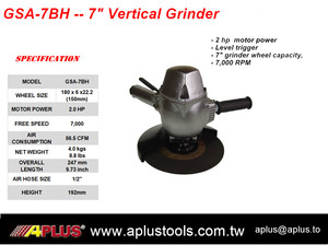 Amoladora angular APLUS de aire, tamaño de rueda vertical de 7 ", 2,0 HP, gatillo de nivel, 7.000 rpm - Product Image 2