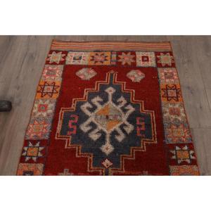 Turkish Vintage Rug, 3x10.7 ft <b>Runner</b> Rug, <b>Red</b> Orange Plants & trees Rug - Product Image 4