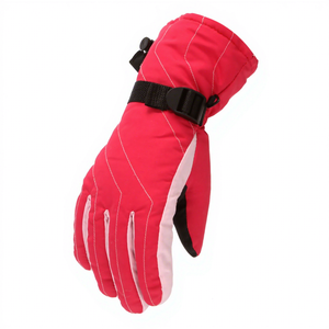 Gants de ski pour femmes, doublés de polaire, épais, chauds pour l'hiver, pour le ski en plein air, le cyclisme, taille unique, rouge, fermeture à boucle et crochet imperméable - Product Image 3