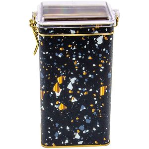 Boîte en métal rectangulaire Kontensan ER0531H 1,3 L avec fermoir à fil 75x100x190 mm Terrazzo Noir avec couvercle transparent pour ustensiles - Product Image 1
