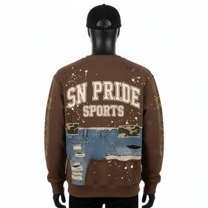 High Quality 100% Cotton <b>Lined</b> Fleece Regular Fit Pullover Sweatshirts Custom Logo Print Cargo Style Pockets <b>Men</b> - Product Image 2