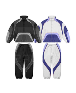 Veste coupe-vent de haute qualité 100% nylon, pantalon élastique 2 pièces et panneaux de veste à col, ensemble de survêtement coupe-vent pour homme - Product Image 1