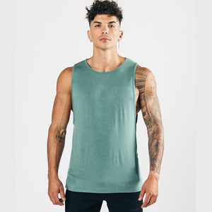 Camiseta sin mangas de punto transpirable para hombre, cuello redondo, color sólido, de spandex/algodón, para uso casual, verde azulado - Product Image 1