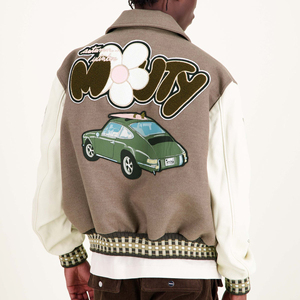 Veste universitaire en toile à col montant avec manches en cuir et logo personnalisé pour homme, de haute qualité, écologique, avec détails en chenille, baseball, collège - Product Image 3