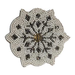 2026 Christmas Design Tea <b>Coaster</b> Handcrafted Beaded Mats & Pads with Red Bow <b>White</b> Pearl Green Trim for Festive Decor - Product Image 3