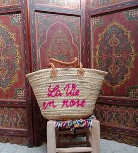 Panier marocain de qualité supérieure. Panier XL naturel avec poignée en cuir naturel. Sac en paille marocain. - Product Image 1