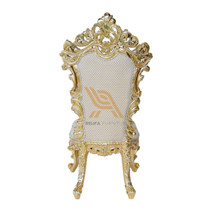 เก้าอี้บัลลังก์หลังสูงพร้อมเก้าอี้บัลลังก์ทองคำและเบาะสีขาวดีไซน์วินเทจคลาสสิกจากอินโดนีเซียญี่ปุ่น - Product Image 4