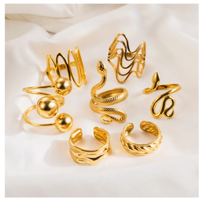 Anillo abierto minimalista de acero inoxidable 304 chapado en oro deslustre para mujer, joyería de moda de estilo Ins - Product Image 1