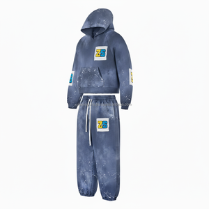 Survêtement à fermeture éclair en polaire lourde 380 GSM tissu d'hiver doux et chaud teint en bleu avec broderie de logo patch conception personnalisée survêtements - Product Image 4