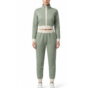 New Women <b>Cropped</b> Tracksuit Elastic Waist Trendy Casual Training Outfit Matching <b>Jogger</b> Pants Solid Custom Logo Factory - Product Image 1