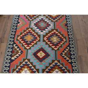 Alfombra Turca Vintage de 3.2x10.7 pies, Alfombra de Pasillo, Alfombra de Lana Roja Kilim - Product Image 3