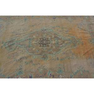 Alfombra Turca Vintage de 5,1x7,6 Pies, Diseño de Retales Rectangulares, Material de Lana Verde Naranja, Respaldo de Látex para Habitación de Pasillo - Product Image 5