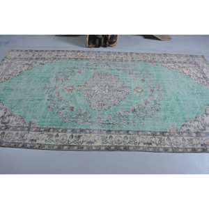 Tapis turc vintage 5.1x9,4 pieds vert beige en laine tissée plate avec motif patchwork pour les décorations de salon ou le couloir - Product Image 3