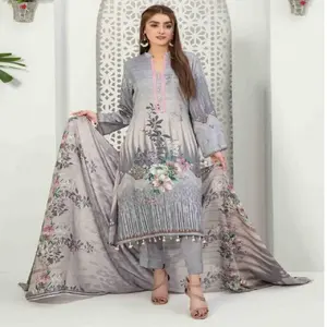 Nouvelle mode 2023, salwar kameez pakistanais de haute qualité pour femmes, 3 pièces, en tissu lawn, broderie lourde, vente en gros, ODM, groupe AMK, AMK-104 - Product Image 4
