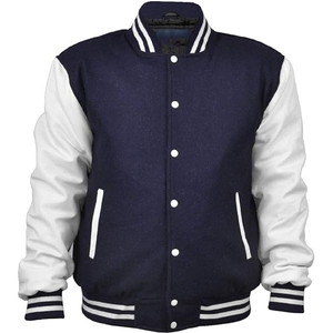 Chaqueta Varsity Deportiva Personalizada: Diseño Clásico Estilo Letterman en Azul Marino y Blanco, Alta Calidad - Product Image 1