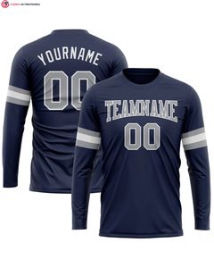 Camiseta de manga larga de Color Azul Marino-dorado antiguo personalizada, camiseta de 100% algodón con logotipo impreso en la parte delantera, diseño informal de saludo al servicio - Product Image 3