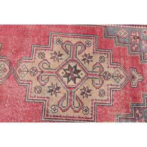 พรมวินเทจขนาด 4.4x8.2 ฟุต สีแดงเทา ลายจุด ทำจากขนสัตว์ - Product Image 5